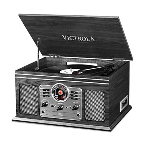 Victrola The Quincy 6-in-1 Bluetooth Record Player & Multimedia Center with Built-in Speakers – 3-Speed Turntable, CD & Cassette Player, FM Radio, Wireless Music Streaming (Grey Wood) by Victrola - Used condition - US$87.09