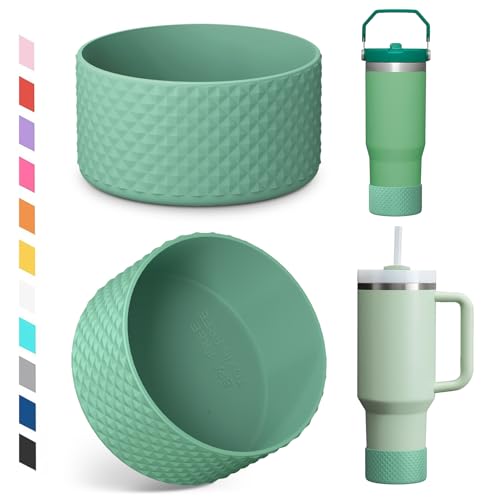 Airboat Upgrade 2PCS Protective Silicone Boot Bumper for Stanley Quencher Adventure 40oz 30oz 20oz Tumbler, Water Bottle Bottom Sleeve Cover Accessories for Stanley Mug Cup(Gray Green)