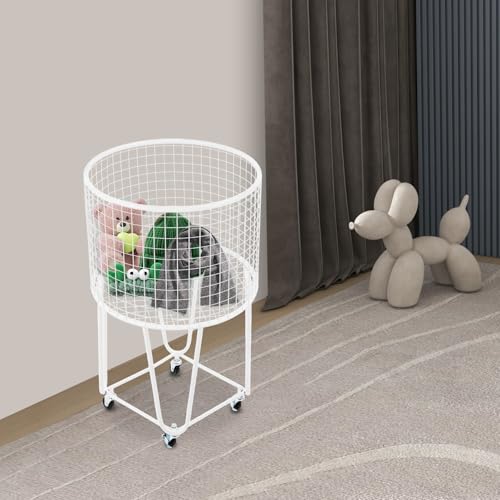 Image of Mesh Wire Laundry Basket Storage Cart, Wire Metal Rolling Laundry Basket