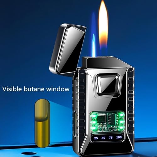 Encendedor de llama doble con control de voz y diseño metálico miniatura 5