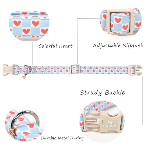 ·MR.CHUBBYFACE· Blue Valentines' Dog Collar, Cotton Blue Checkered Red Heart Puppy Collar, Soft Valentine Adjustable Pet Collar with Plastic Buckle for Small Medium Large Dogs by MR.CHUBBYFACE - Image 3