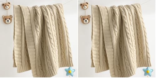 Image of NTBAY 100% Pure Cotton Cable Knit Toddler Blanket, Super Soft Warm Breathable 30x40 Baby Blanket for Crib, Stroller, Nursery, Travel, Newborn, 30x40 Inches, Apricot (Pack of 2)