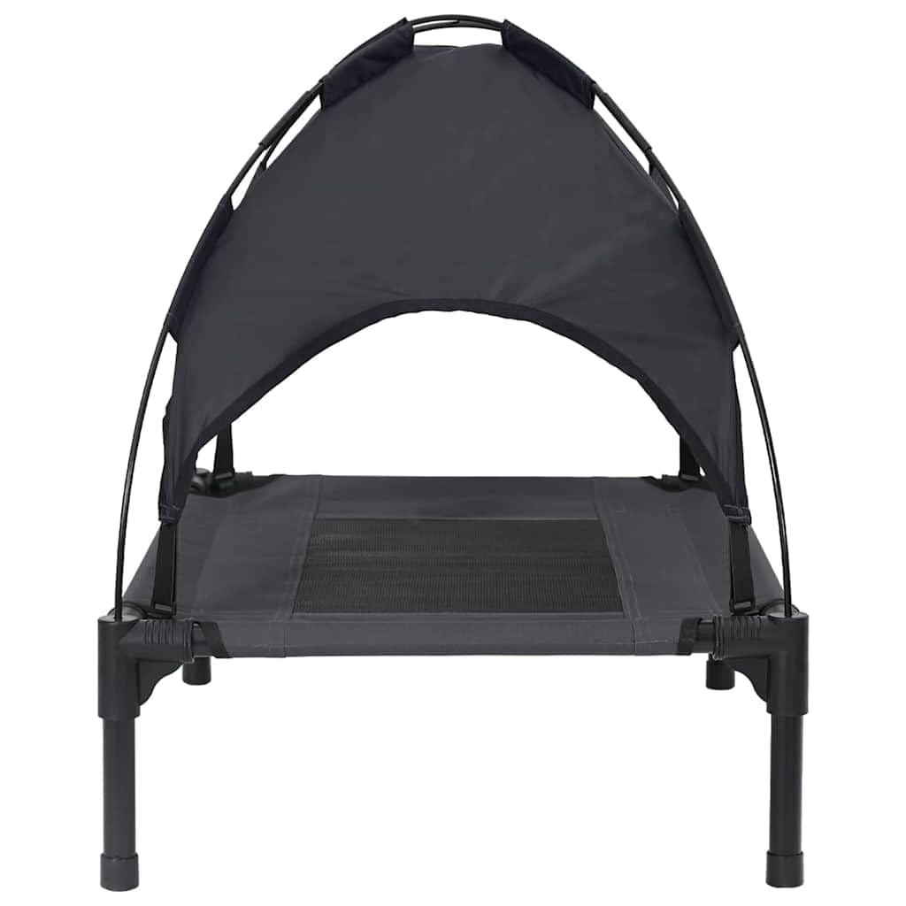 Cuccia per cani in acciaio nero, 76 x 62 x 70,5 cm, rialzata, traspirante, antigraffio, per interni ed esterni, con cuscino antiscivolo e tettuccio parasole rimovibile
