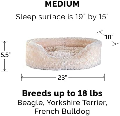 Furhaven Pet Bed for Dogs & Cats - Ultra Plush Curly Fur Oval Cuddler Dog Bed with Removable Washable Cover & Pillow Cushion, Cream, Medium