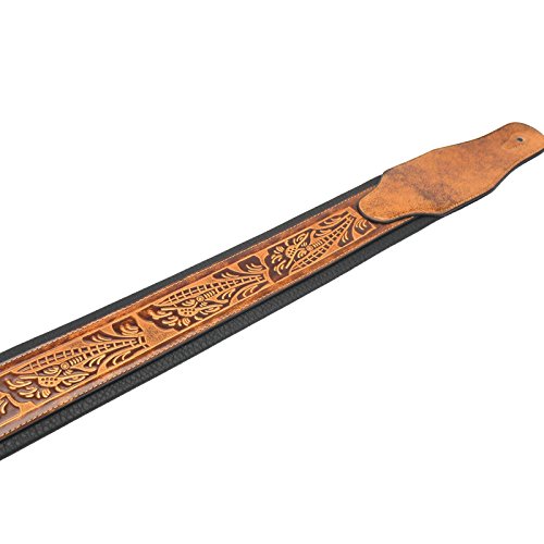Walker & Williams Gb-104 Latigo Tan Padded Guitar Strap Live Oak Pattern For Acoustic, Electric, And Bass Guitars #TOP4
