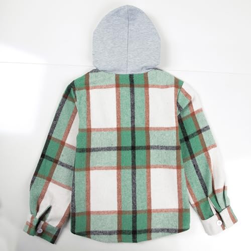 Image of Boys Girls Flannel Shirts Plaid Hoodies Fall Fashion Button Down Shirts | Long Sleeve Shirts Hooded Lightweight Jacket, Perfect for School Mornings, Leaf Piles,Camping, Bonfires, Weekend Adventures