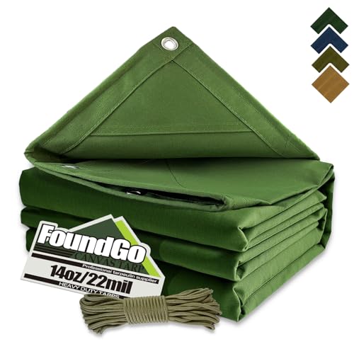 FoundGo Canvas Tarp 6x8ft Heavy Duty Waterproof Tarps with Grommets, UV Resistant, 22 Mil Tarpaulin,14 oz Durable Cloth Covers for Car, Roof, Boat, Camp, Canopy, Woodpile with Ropes-Green by FoundGo - Used condition - CA$47.79
