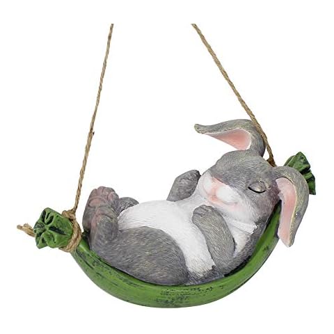 XAUIIO Resin Swing Rabbit Garden Statue Simulation Gray Outdoor Garden Landscape Hanging Decoration Creative Home Animal Statue Gifts Cover