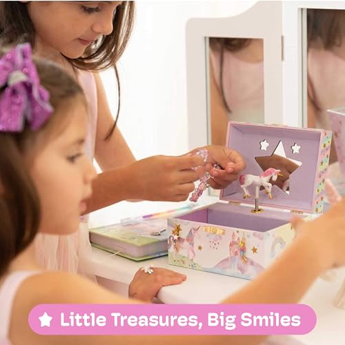 Jewelkeeper Girl\'s Musical Jewelry Storage Box with Spinning Unicorn, Glitter Rainbow and Stars Design, The Beautiful Dreamer Tune, Ideal Toddler Christmas Gifts - Thumbnail 2
