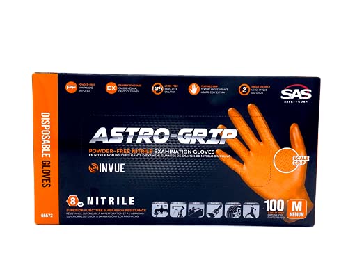 Astro Grip Powder-free 6mil Nitrile Orange Hi-Visibility Glove - Medium