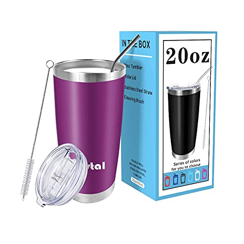 Obstal 20oz Tumbler Stainless Steel Insulated Travel Mug, Double Wall Vacuum Durable Insulated Coffee Cup with Splash Proof Sliding Lid, Straw, Cleaning Brush, Gift Box Set