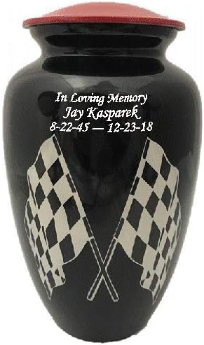 Car Racing Flag Large Funeral Cremation Urn with Personalization