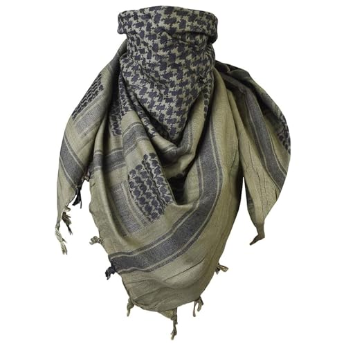 Shemagh Scarf for Men and Women, 100% Cotton Military Tactical Desert Keffiyeh, Olive, 42 x 42 in