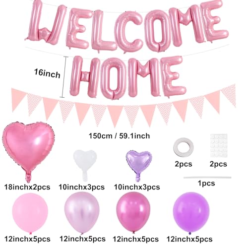 Image of TONIFUL 16 Inch Pink Welcome Home Foil Letter Balloon Banner Decoration Kit