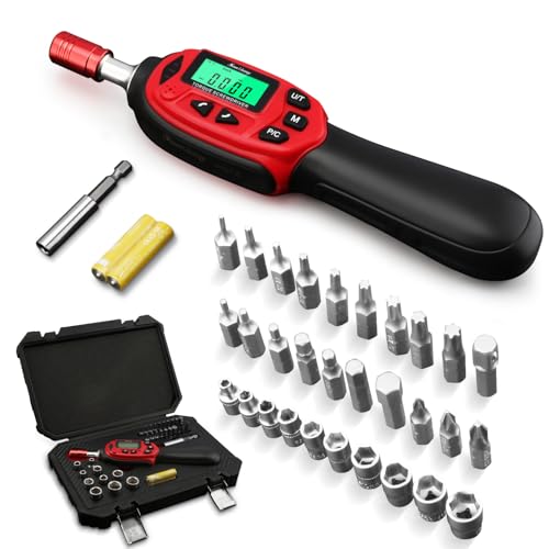 SanLiang Digital Torque Screwdriver 0.71-70.8 In-lbs/0.08-8 Nm，1/4'' Drive Inch Pound Torque Screwdriver Electrician with Buzzer & LED Indicator, Data Storage, 32Pcs Torque Wrench Screwdriver Set.