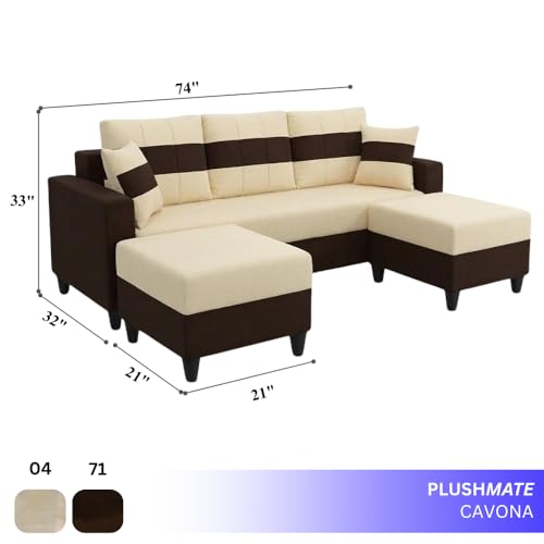 Image of Cavona 5 Seater L Shape Sofa Set with 2 Movable Ottomans | Flexible Layout | Luxury Velvet Suede Fabric | Modern Living Room Sofa | Dark Brown-Cream