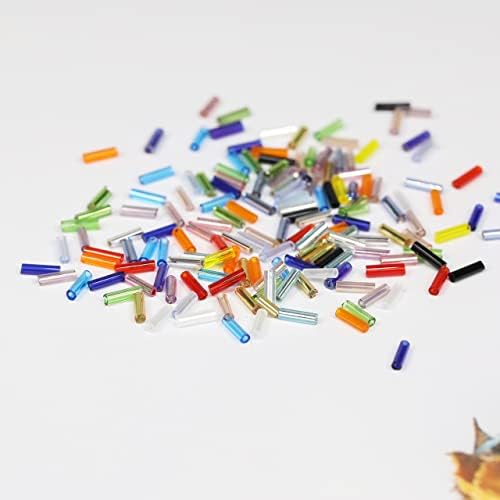 Size 6mm Glass Bugle Beads with Beading Needles About 7200pcs in Box,24 Multicolor Assortment Length 6mm Tube Beads for Jewelry Making (300pcs/Color, 24 Colors)