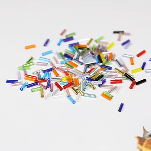 Size 6mm Glass Bugle Beads with Beading Needles About 7200pcs in Box,24 Multicolor Assortment Length 6mm Tube Beads for Jewelry Making (300pcs/Color, 24 Colors)
