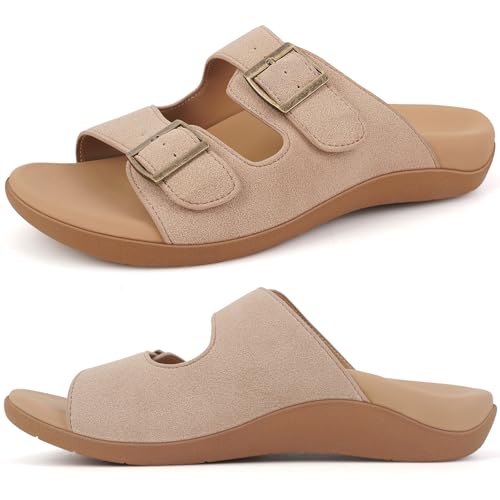 V.Step Orthopedic Slide Sandals with Arch Support Man Women Orthopedic Slippers for Plantar Fasciitis, Orthotic Slippers Sandals with Adjustable Buckle Strap Foot Pain Relief Indoor and Outdoor