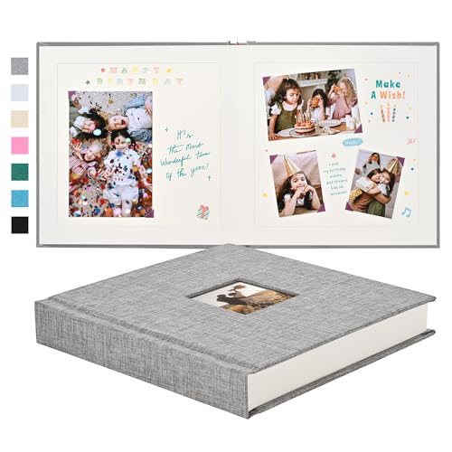 Pssoss 8x8 Inch DIY Scrapbook Album, Linen Hardcover, 40 Pages, Grey
