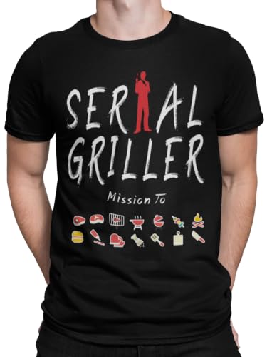 Druck T-Shirt Serial Griller Griller Grill Geschenkidee Herren lustig Kurzarm mit Schriftzug, Schwarz XL