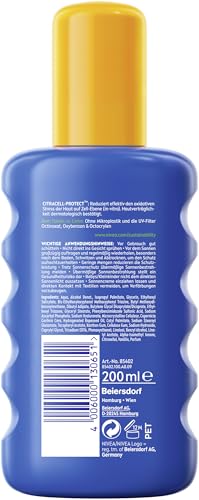 NIVEA SUN Schutz & Pflege Sonnenspray LSF 30, wasserfestes Sonnencreme Spray mit Vitamin C & Hyaluron, schnell einziehender Sonnenschutz für 48h Feuchtigkeit (200 ml)