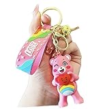 MARALICIA Animal Bears Keychain 3D with Jinggle Bell Silicone, Keyring for Backpack, Handbag, Purse for Boys and Girls (Pink Cheer Bear)