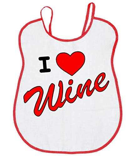 PASSAPAROLA Bavaglione umoristico per Adulti, spiritoso, divertente, simpatico, cotone 100%, MADE IN ITALY, dim.53x49 cm., (BVA26 Bavaglione I LOVE WINE)
