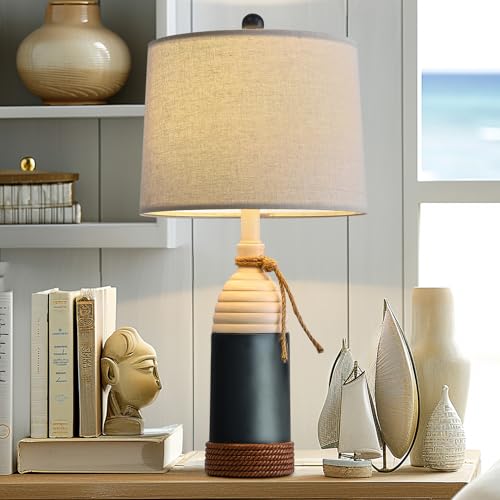 OYEARS 23.75" Table Lamp for Bedroom, Bedside Table Lamp for Living Room, Farmhouse Lamp for Nightstand, Modern Coastal Nautical Lamp Decor, Ocean Beach Style, Navy Blue - Image 4