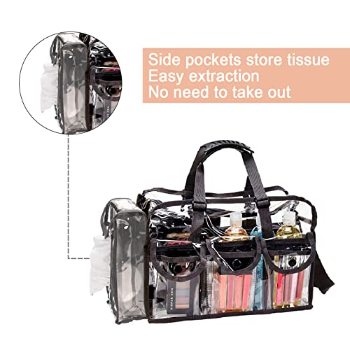 Enkrio Clear Cosmetics Bag Transparent Travel Makeup Bag With 4 External Pockets And Shoulder Strap Zippered Toiletry Carry Pouch Beach Bag #TOP3