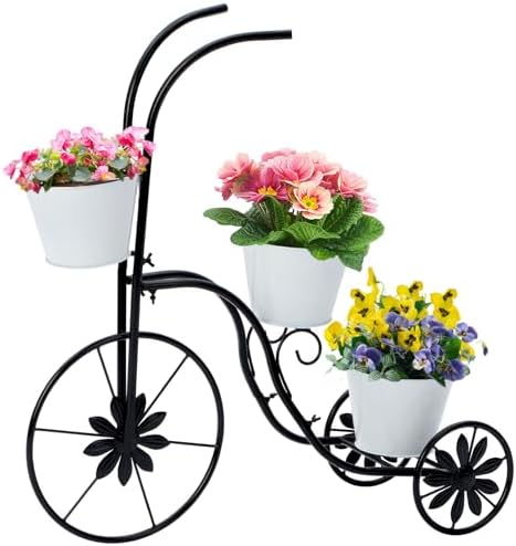 LEWIS&WAYNE Metal Tricycle Planter, 3 Tier Floral Flower Plant St...