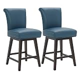 CHITA 26 Inch Counter Height Swivel Bar Stools Set of 2, FSC Certified Modern Upholstered Faux Leather Swivel Barstool Chair with Back, Blue