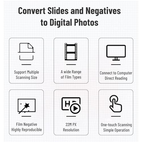 Image of Film Slide Scanner Convert 135 126 110 Films Slides to Negatives Color Black White JPG Photos 22MP with 2.0in LCD Screen, Fast Conversion, Adjust Brightness