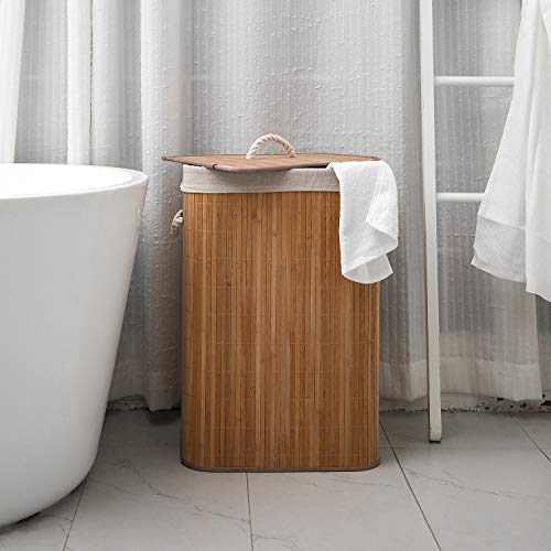 MHKanS Laundry Hamper with Lid Bamboo Dirty Clothes Storage Basket with Rope Handle and Removable Liner Rectangle Laundry Hamper Bin for Bathroom Bedroom Living Room Corner (Style 1) - Image 5