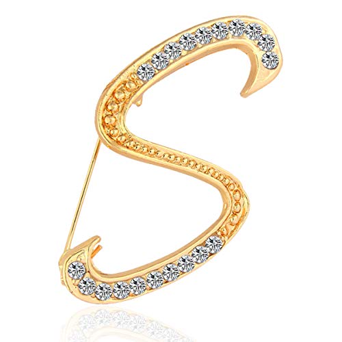 Image of BeeGift Letter Brooch Pins Initial Rhinestone Brooch for Women Crafts,Rhinestone Crystal Lapel Pin Brooches Gold A-Z 26 Letters