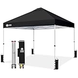 CROWN SHADES 12x12 Pop Up Canopy Outside Canopy, Patented One Push Tent Canopy with Wheeled Carry Bag, Bonus 8 Stakes and 4 Ropes, Black