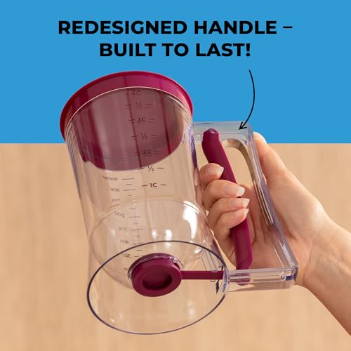 KPKitchen Pancake Batter Dispenser - Kitchen Must Have Tool for Perfect Pancakes, Cupcake, Waffle, Muffin Mix, Crepe & Cake - Easy Pour Baking Supplies for Griddle - Pancake Maker with Measuring Label