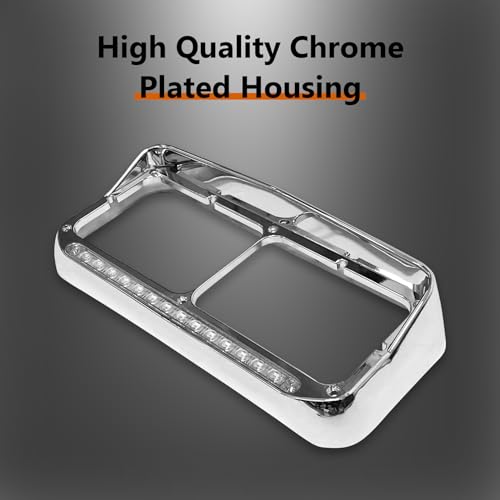 Grandroad auto Headlight Bezels Chrome w/Visor 12" LED Light Strip Replacement for 4x6 Lights Kenworth T400 T600 T800 W900B W900L Peterbilt 378 379 Western Star 4900 Freightliner, White Light by Grandroad auto - Image 2