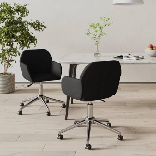 Image of RuiNingRN Swivel Dining Chairs Set of 2 Black Fabric Padded Armrest and Backrest Metal and Plywood Frame 360 Degree Swivel 54 x 60.5 x 73 to 80.5 cm for Kitchen and Living Room