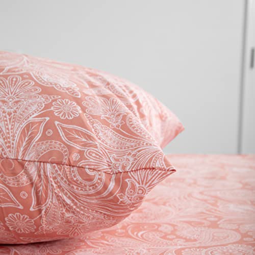 Southshore Fine Living Perfect Paisley Collection, 4-Piece, 14-Inch Deep Pocket Sheet Set, Easy Care, Shrinkage Free Sheet Set With 1 Flat Sheet, 1 Fitted Sheet, 2 Pillowcases, Coral Haze, Queen #TOP2