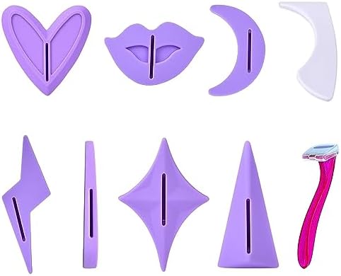 9Pcs Pubic Hair Shaving Stencil with Bikini Trimmer Shaver, Hair Remover Grooming Kit 7 Reusable Sexy & Charming Pubes Styling Shaver Model, Intimate Hygiene Goods for Women