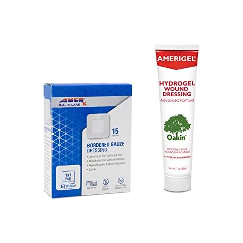 AMERIGEL Basic Wound Care Bundle (1 oz. Hydrogel Wound Dressing, 2 in. x 2 in. Bordered Gauze Adhesive Bandages) - Moisture-Rich Healing Cover