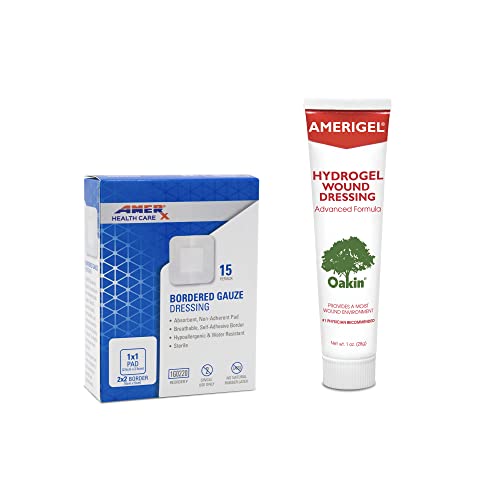 AMERIGEL Basic Wound Care Bundle (1 oz. Hydrogel Wound Dressing, 2 in. x 2 in. Bordered Gauze Adhesive Bandages) - Moisture-Rich Healing