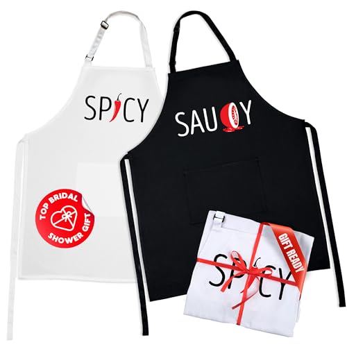 Prazoli Products Mr Mrs Apron Set - Engagement Gifts, Wedding & Bridal Shower Gifts for Couple (Saucy & Spicy, Standard)