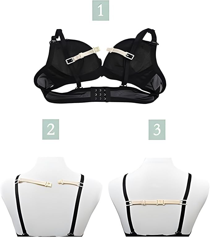 Image of Bra Strap Clips,12 Bra Clips and Bra Straps Holder Women's Black,White,Beige for Full Cup Size