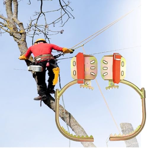 PLYLAY Tree Climbing Gear, Pole Climbing Spikes Adjustable Climbing Tree Shoes Non-Slip Pedal, 304 Stainless Steel Tree Climbing Tool for Hunting Observation, Picking Fruit(400Model)