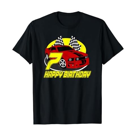 Race Car 7th Birthday T-Shirt Seven Year Old Boy Party Cover