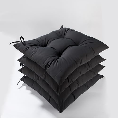 HAMO Garden Chair Cushions 45x50 cm Set of 2, Drizzle-Proof Outdoors Seat Pads with Ties, Graphite