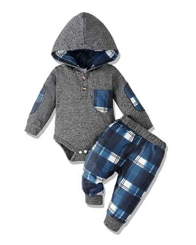 Image of Renotemy Newborn Baby Boy Clothes Infant Boy Outfits Baby Hoodie Romper Fall Winter 0 3 6 9 12 18 Months Baby Clothes for Boy