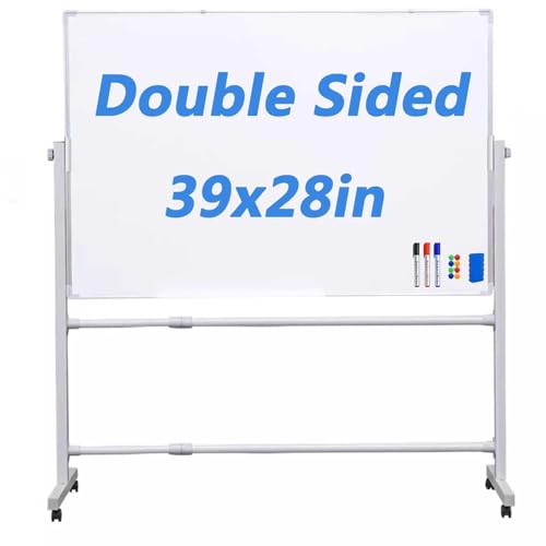 KLYDBMYT Pizarra magnética móvil de borrado en seco con Ruedas (Marco de Aluminio), Pizarra Blanca portátil con Soporte rodante para Aula, Oficina y hogar, 70 x 100 cm/39 x 28 Pulgadas.
